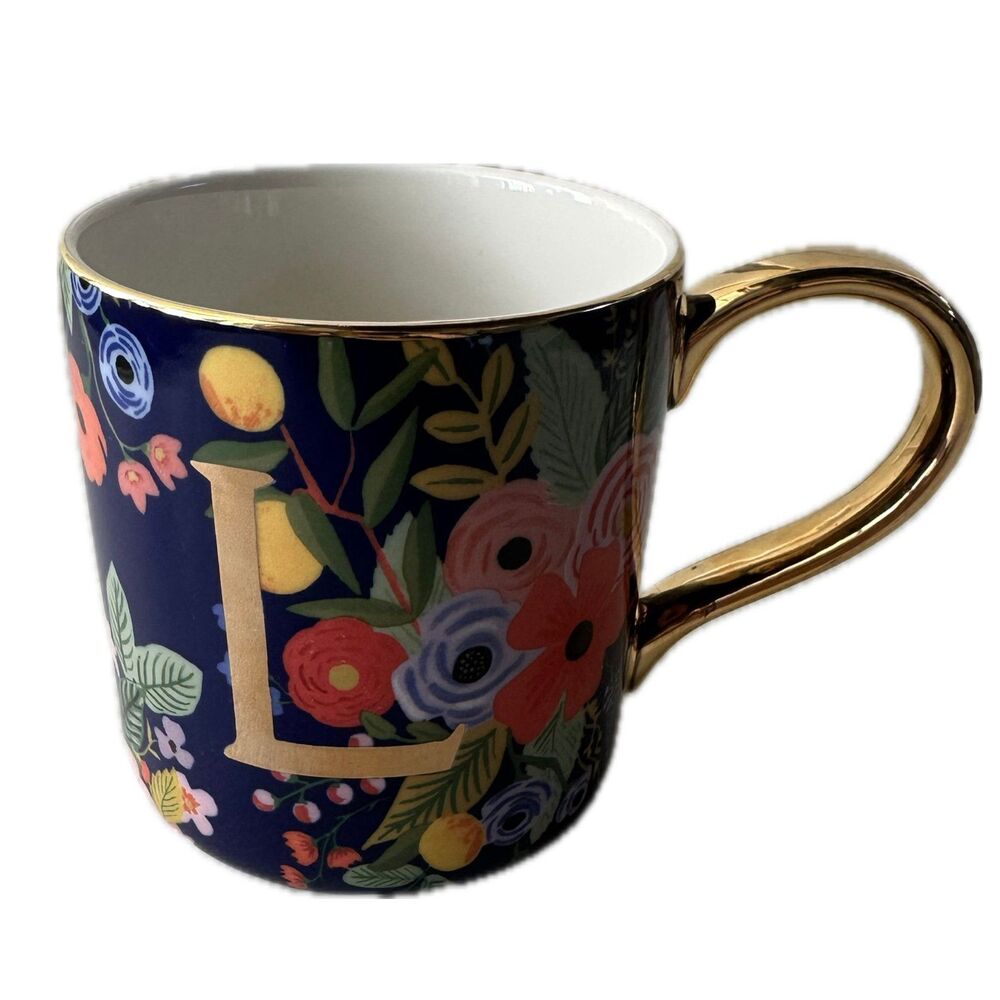NWT Anthropologie Rifle Paper Co. Garden Party Monogram Letter L Mug